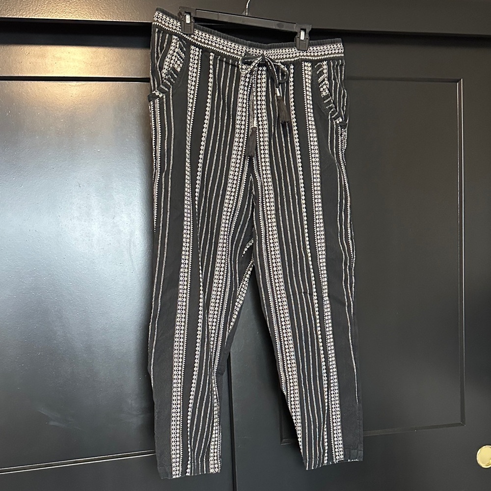 Anthropologie Black and White Striped Pull On Pant